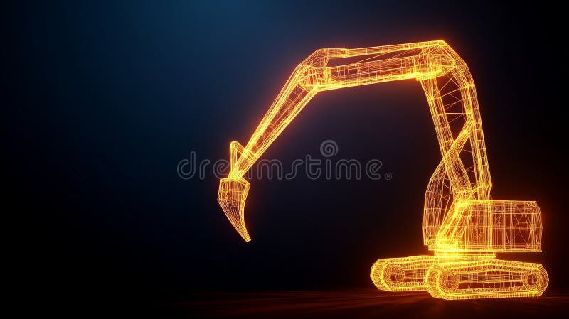 Futuristisk utgrävningsarmé, neon-trådareffekt som symboliserar avancerad teknik för digital branschinnovation stock illustrationer