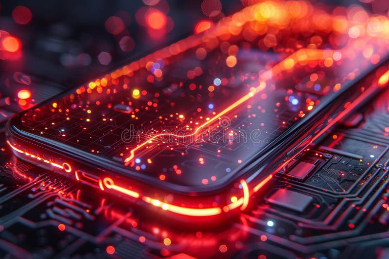 Futuristisk visualisering av smarta telefoner med kvantkryptografi och nya digitala element vektor illustrationer