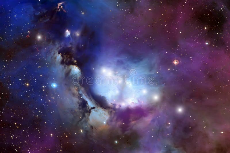 Futuristiska cosmos universum landskap Glokande nebuli och stjärnor stock illustrationer