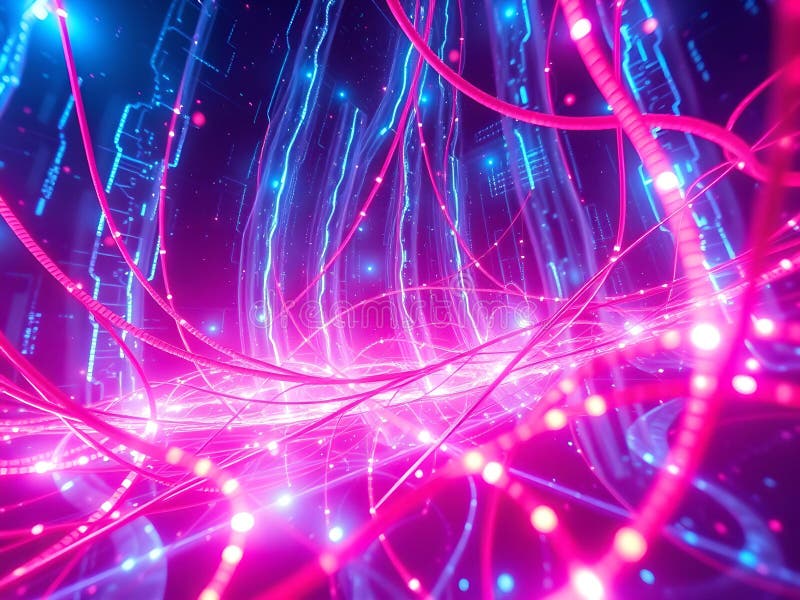 Futuristiska holografiska kablar som avger strålande energivågor i UltraDetailed CinCinematic SciFi Art royaltyfri illustrationer
