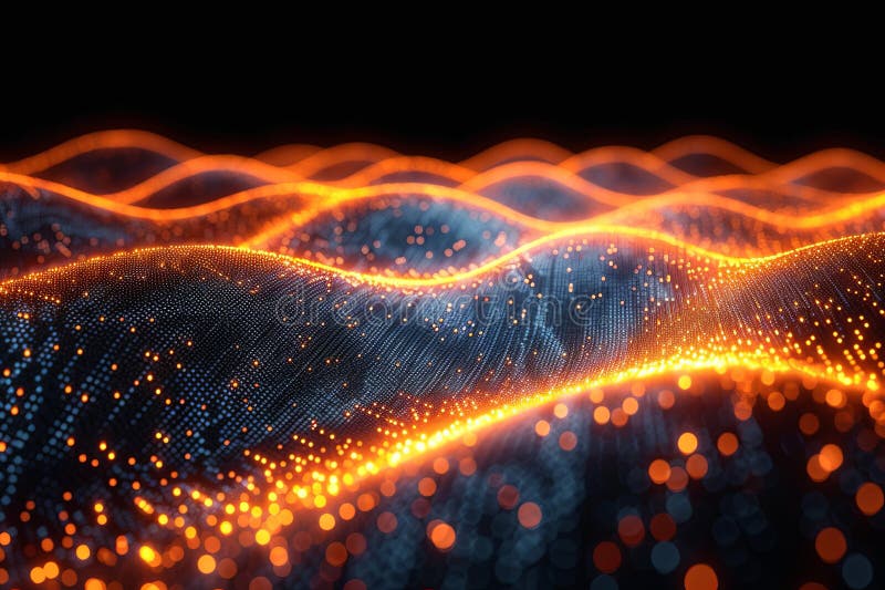 Futuristiska och abstrakta serier av orange och svart linje som bildar en våg. Linjerna är mycket nära varandra och orange färg royaltyfri illustrationer