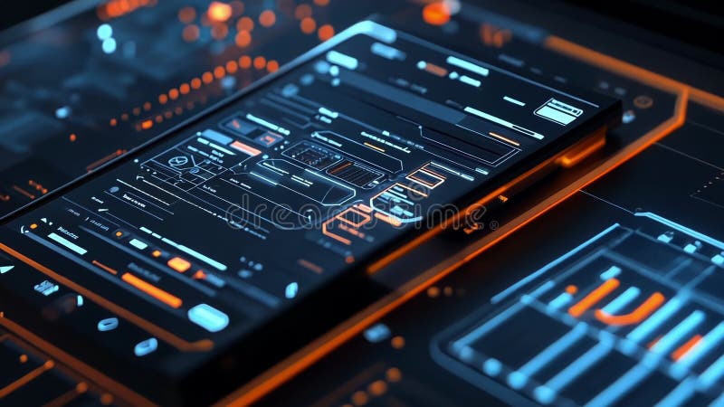Futuristiskt gränssnitt som visar komplexa dataanalyser i cybersäkerhetsoperationer stock illustrationer