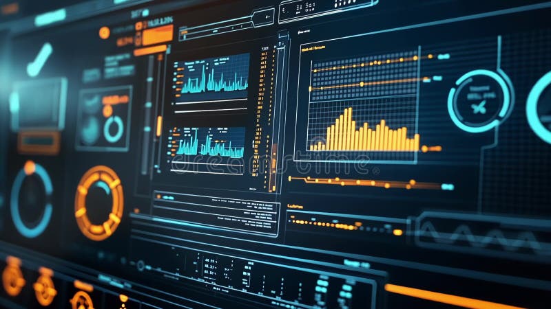 Futuristiskt gränssnitt som visar komplexa dataanalyser och prestandamätningar vektor illustrationer