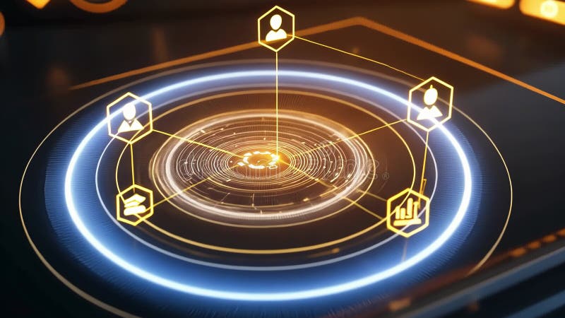 Futuristiskt hologram som visar dataanalys och informationsbehandling royaltyfri illustrationer