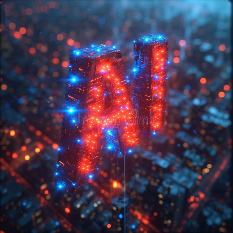 Cybernetic Future: Artificial Brain and 3D Technology in Vector Text Design "AI. Cybernetic Future: Artificial Brain and 3D Technology in Vector Text Design "AI.