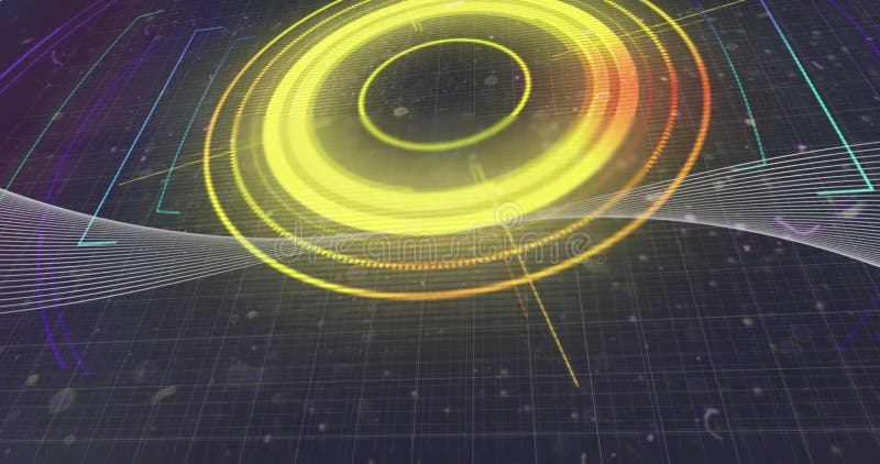 Futurystyczna animacja technologiczna obracająca żółte okrągłe wzory i linie ilustracji