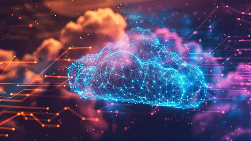 A vibrant, digital representation of a cloud with network connections. AI generated. A vibrant, digital representation of a cloud with network connections. AI generated