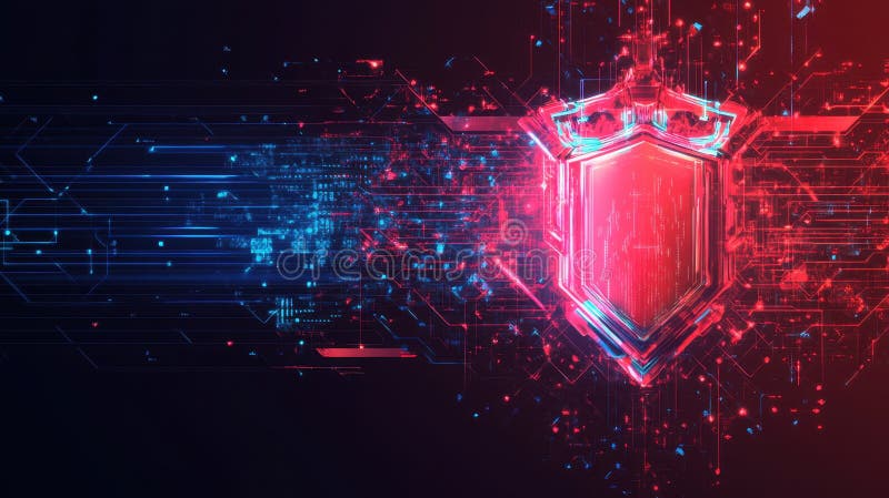 Futurystyczna koncepcja tarczy cyberbezpieczeństwa z cyfrową obroną obraz stock
