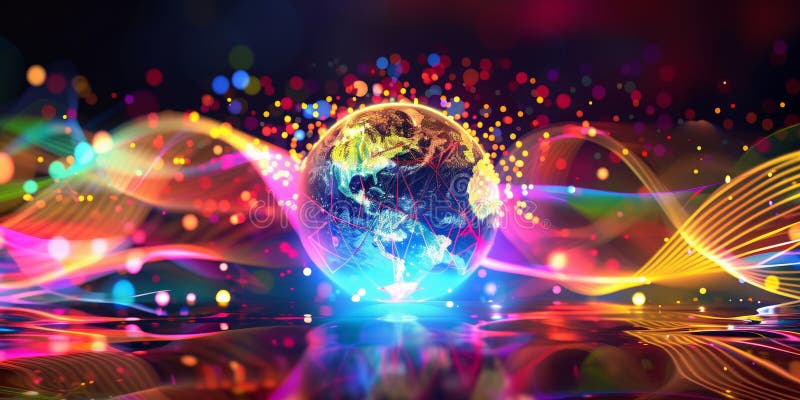 Futurystyczna ziemia z świecącymi liniami i punktami globalnej łączności ilustracja wektor