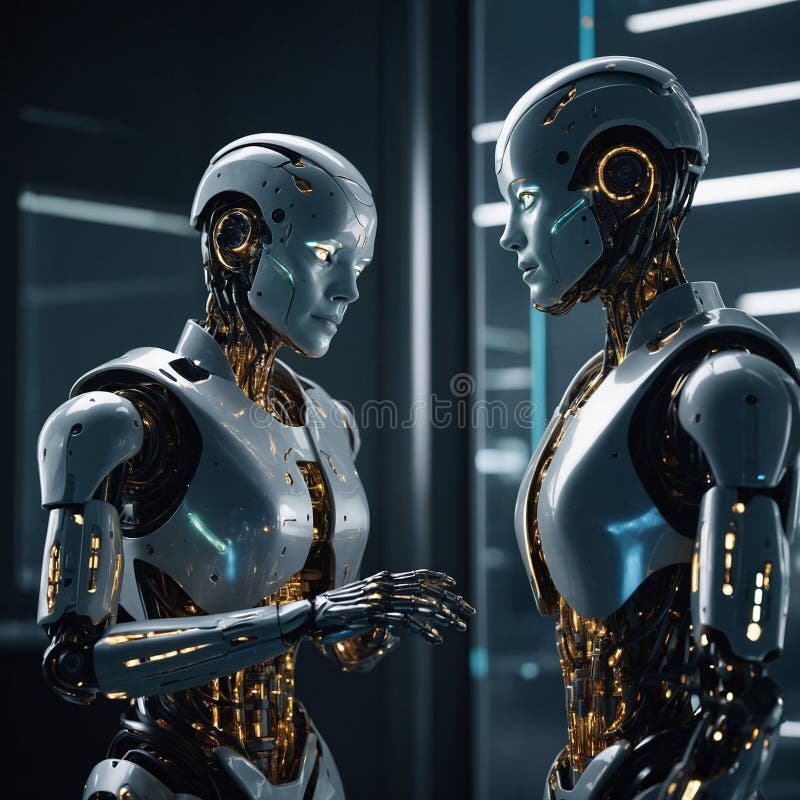 Futurystyczne roboty komunikujące się ze sobą zdjęcia royalty free