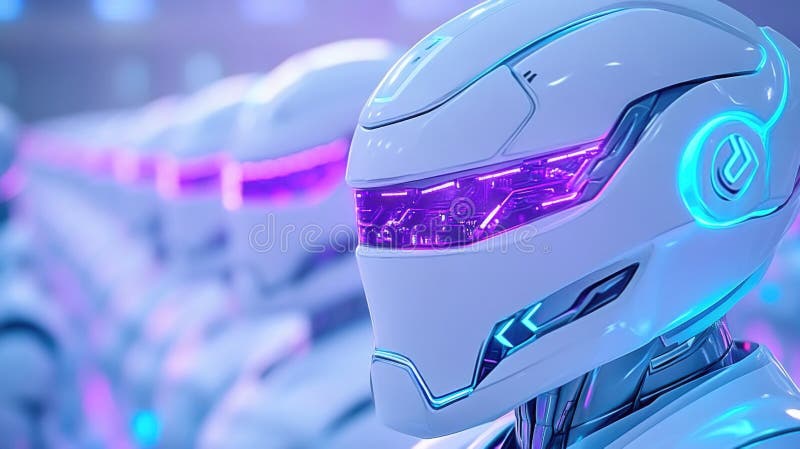 Futurystyczne roboty w neon light prezentujące zaawansowane technologie ai i innowacje obraz royalty free