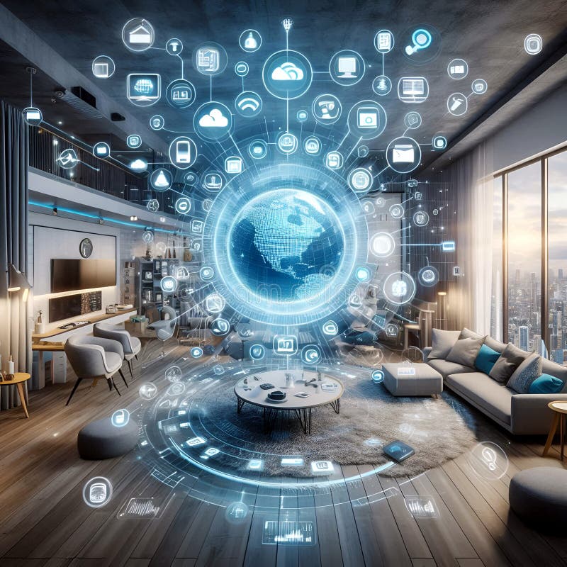 Futurystyczny inteligentny dom z globalną łącznością ilustracji