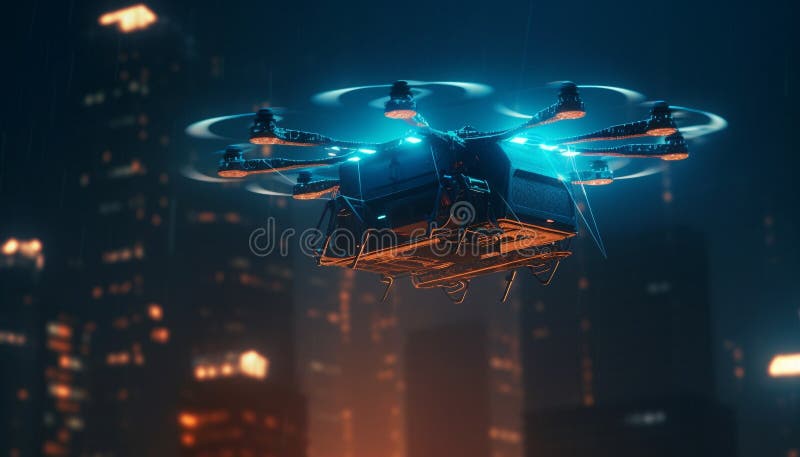 Futurystyczny nadzór nad dronem chwyta śmigłowiec wojskowy w ruchu generowany przez ai ilustracja wektor