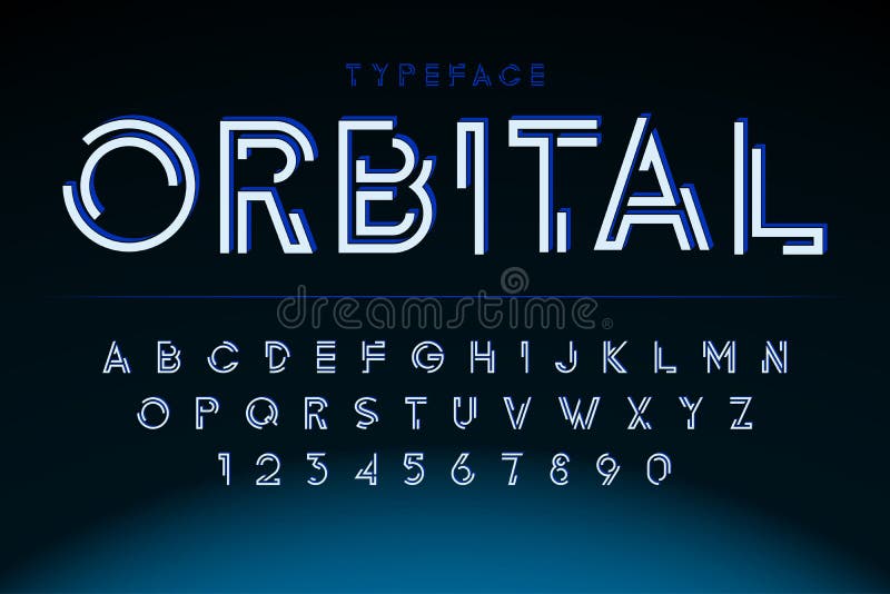 Futuristic display font design, alphabet, character set, typography, letters and numbers. Futuristic display font design, alphabet, character set, typography, letters and numbers