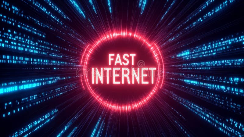Futurystyczny Prędkościomierz pokazujący szybką szybkość Internetu z błyszczącym tekstem w Centrum INTERNETOWYM FAST ilustracja wektor