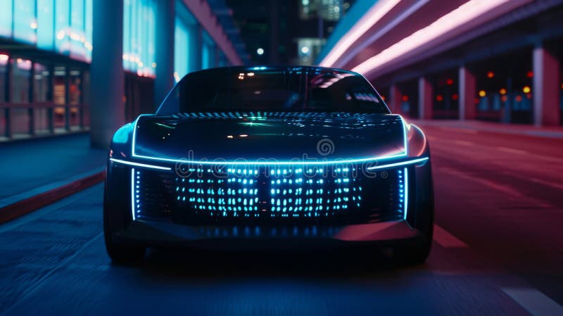 Futurystyczny samochód w neon city w nocy zdjęcia stock