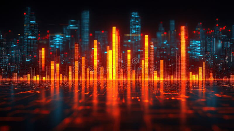 Futurystyczny skyline miasta z wizualizacją danych ilustracja wektor