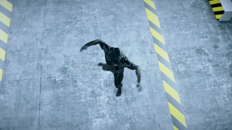 Futurystyczny wojskowy taniec żołnierzy kosmicznych w wojskowej bazie kosmicznej. realistyczna animacja 4k.
