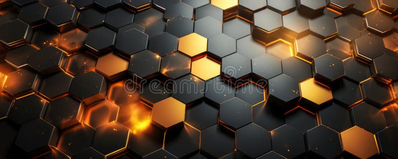 Futustic gold brown και black hexagons 3d αφηρημένο ψηφιακό τεχνολογικό φόντο ελεύθερη απεικόνιση δικαιώματος