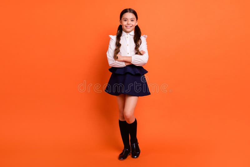 Fuul length body size view photo charming cute child feel positive cheerful satisfied content rest relax isolated stock photography