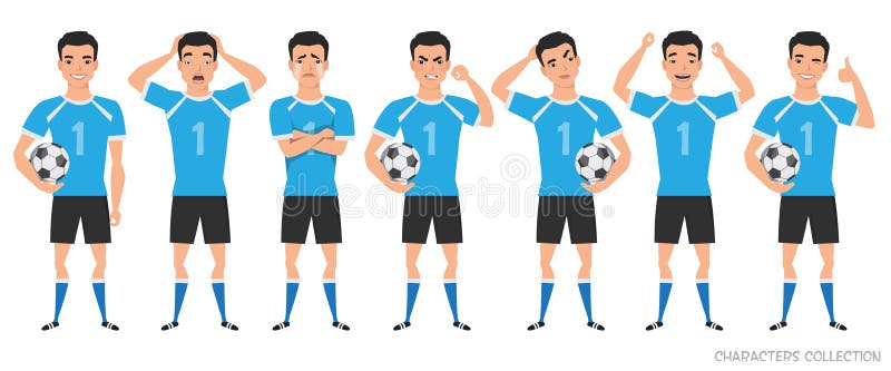 Fußballspielercharaktererbauer asiatische verschiedene Lagen des Fußballspielers, Gefühle eingestellt stock abbildung Fußballspielercharaktererbauer asiatische verschiedene Lagen des Fußballspielers, Gefühle eingestellt stock abbildung