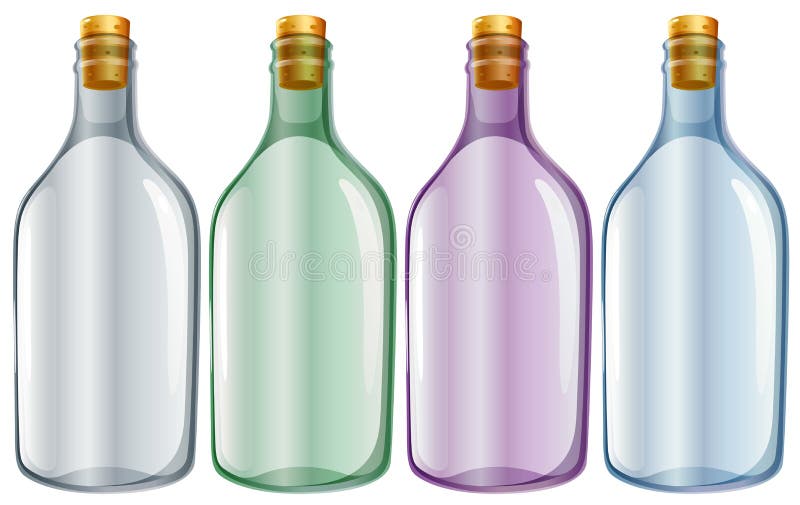Fyra glasflaskor stock illustrationer Fyra glasflaskor stock illustrationer