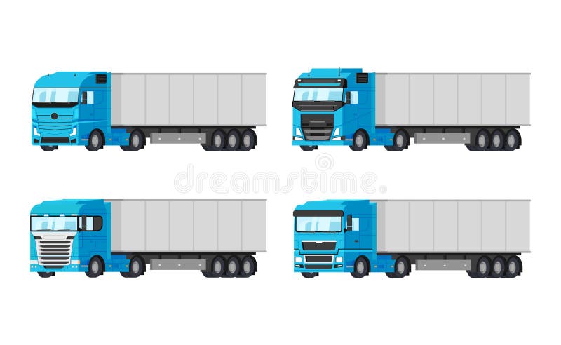 Fyra olika blåa lastbilar för design för lägenhet för leveransgodsvektor som isoleras på vit bakgrund Leverans last royaltyfri illustrationer Fyra olika blåa lastbilar för design för lägenhet för leveransgodsvektor som isoleras på vit bakgrund Leverans last royaltyfri illustrationer