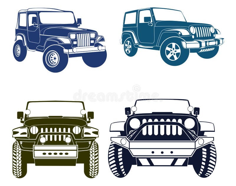 Fyra vektor Jeep Silhouettes royaltyfri illustrationer Fyra vektor Jeep Silhouettes royaltyfri illustrationer