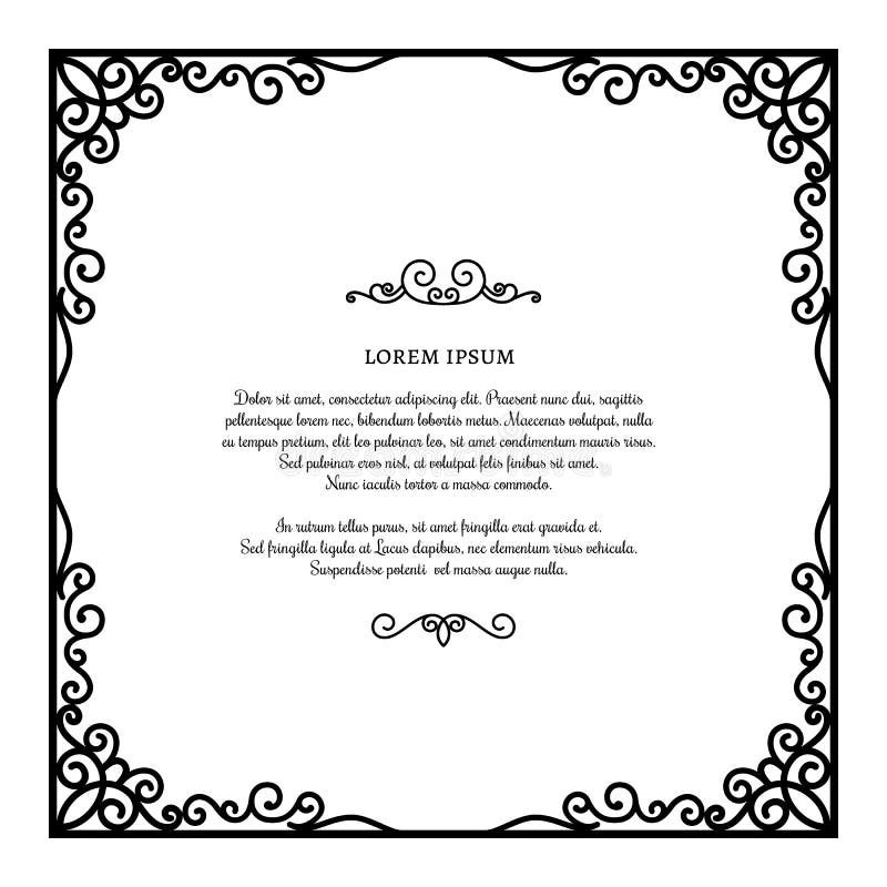 Vintage square frame with ornamental corners, scroll embellishment on white, certificate or invitation card template. Vintage square frame with ornamental corners, scroll embellishment on white, certificate or invitation card template