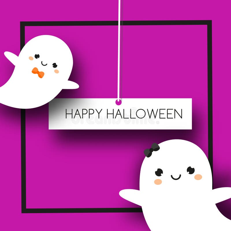 Fyrkantigt halloween baner med gulliga spökar i kawaiistil royaltyfri illustrationer Fyrkantigt halloween baner med gulliga spökar i kawaiistil royaltyfri illustrationer