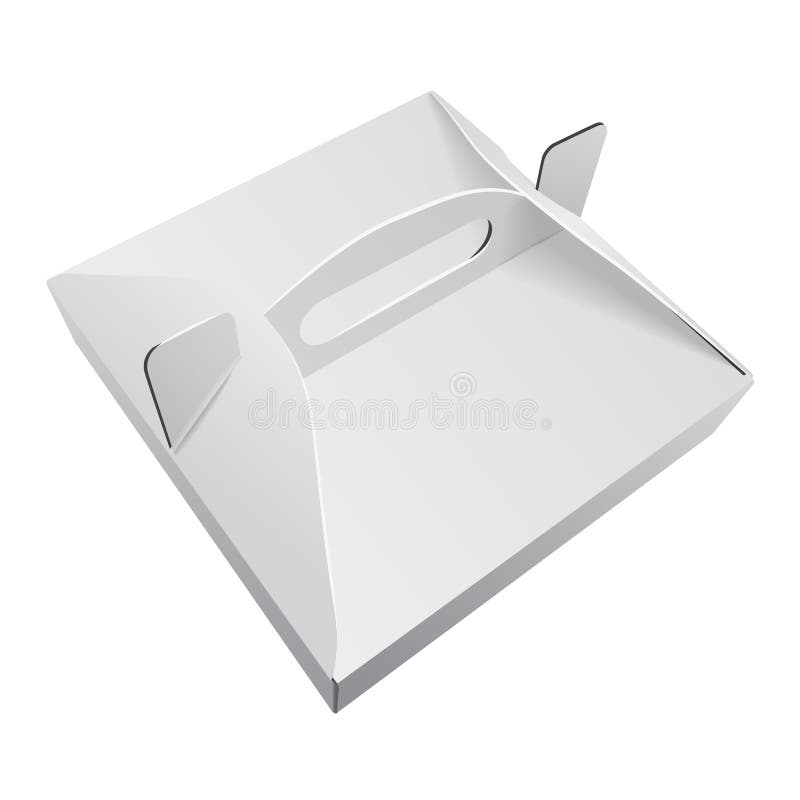Fyrkantigt vitt förpacka för mat för ask för pizza för Kraft papper med handtagmallen Paperboardpappmodell vektor illustrationer Fyrkantigt vitt förpacka för mat för ask för pizza för Kraft papper med handtagmallen Paperboardpappmodell vektor illustrationer
