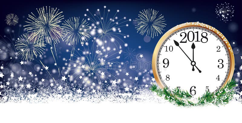 Fyrverkerier 2018 för stjärnor för Silvester Card Clock titelradsnöflingor