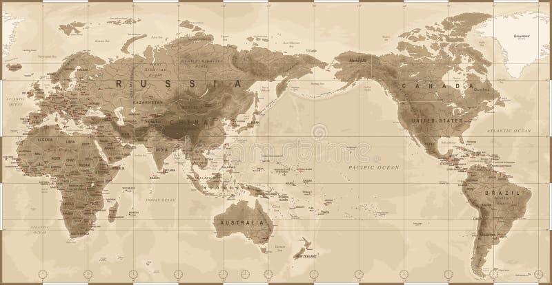 Fysisk tappning för världskarta - Asien i mitt - Kina, Korea, Japan