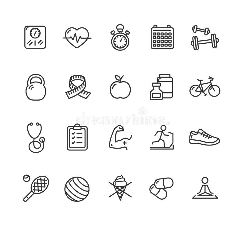 Fytness Health Outline Icon Set. Vector vector illustration