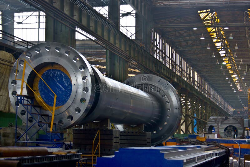 Steel factory with its product - shaft for energetic industry. Steel factory with its product - shaft for energetic industry