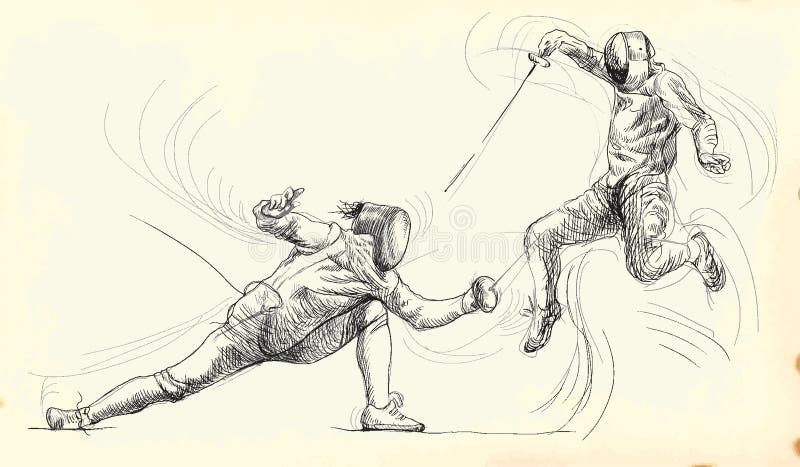 Fencing match. Hand drawing converted into vector file. Fencing match. Hand drawing converted into vector file