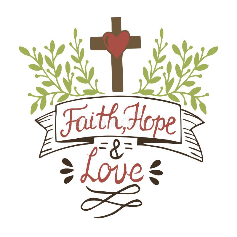 Färga handbokstävertro, hopp och förälskelse med korset och sidor