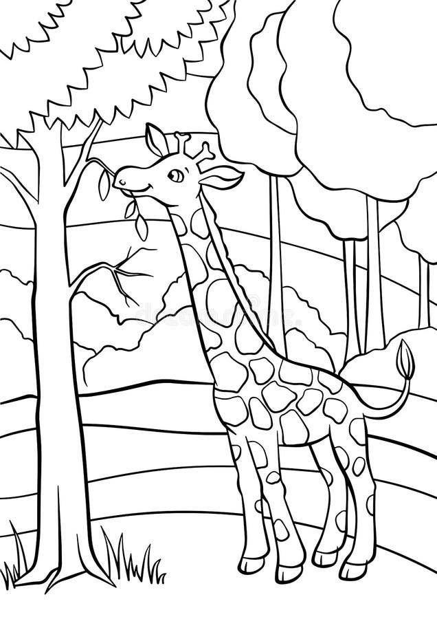 Färga sidor anhydrous gullig giraff little stock illustrationer