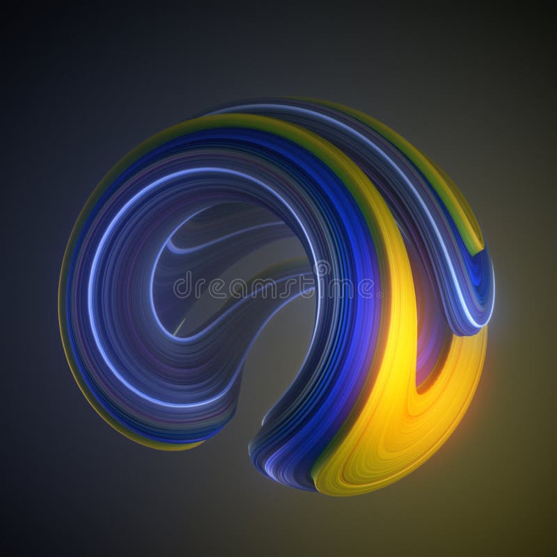 Färgade blått och guling vred form Datoren frambragda abstrakta geometriska 3D framför illustrationen royaltyfri illustrationer