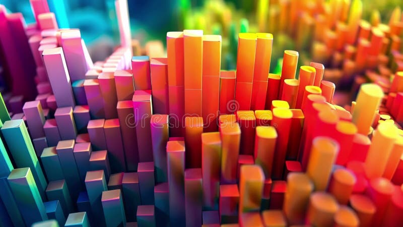 Färgbara 3d-staplar som stiger och faller, vilket representerar en stor dataanalys royaltyfri illustrationer