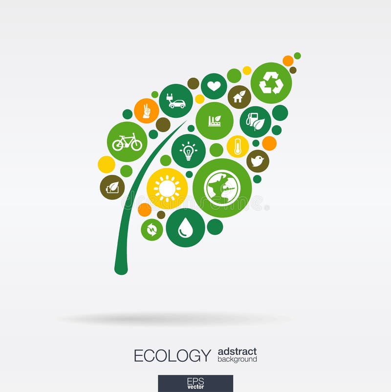 Färgcirklar, plana symboler i en bladform: ekologi jord, gräsplan, återvinning, natur, ecobilbegrepp abstrakt bakgrund