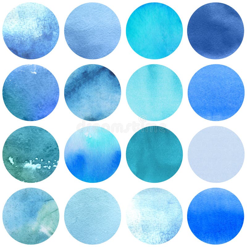 Watercolor circles collection blue colors. Watercolor stains set isolated on white background. Watercolour palette. Seamless retro geometric pattern, wrapping paper. Watercolor circles collection blue colors. Watercolor stains set isolated on white background. Watercolour palette. Seamless retro geometric pattern, wrapping paper.