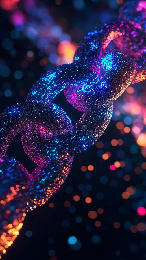 Färgfull Abstract chain Glimmering av sfärer som är inställda mot en brant suddig bakgrund stock illustrationer
