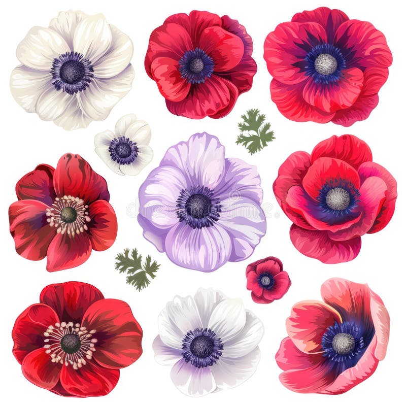 Färgfull anemonblomning på en vit bakgrund. Vektorillustration för design royaltyfri illustrationer