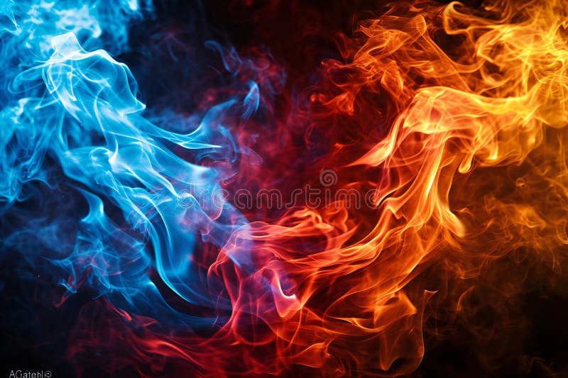 Färgfull brandflamma på en svart bakgrund från ångrök stock illustrationer