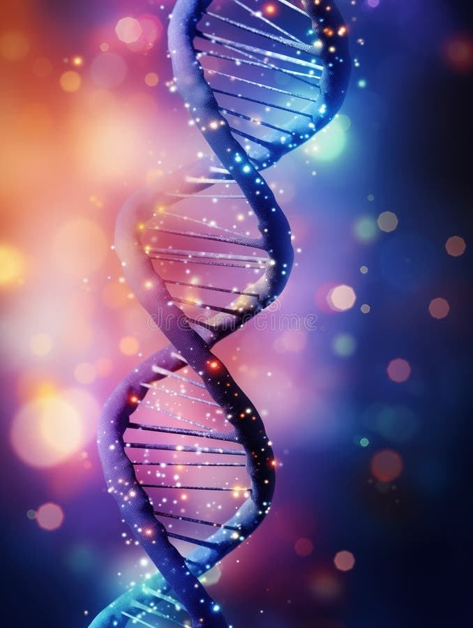Färgfull lila dna-stråle på mörk glödande bakgrund med bågsljus och gnistor. abstrakt representation av DNA-molekyl. vektor illustrationer
