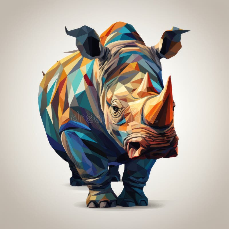 Färgfull realism : illustration av den abstrakta rinobilden med geometriska former stock illustrationer