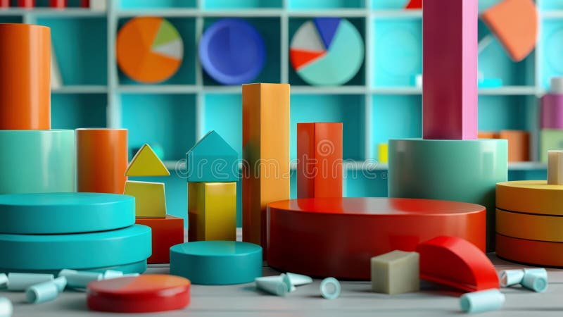 Färgfulla geometriska former som representerar dataanalys och stort datakoncept royaltyfri illustrationer