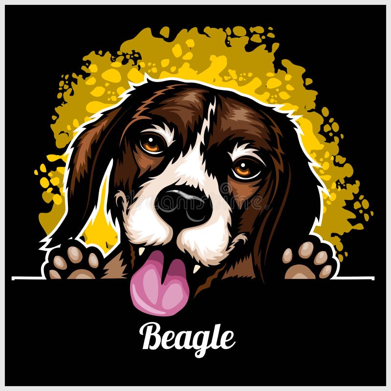 Färghundhuvud, Beagle-ras på svart bakgrund stock illustrationer Färghundhuvud, Beagle-ras på svart bakgrund stock illustrationer