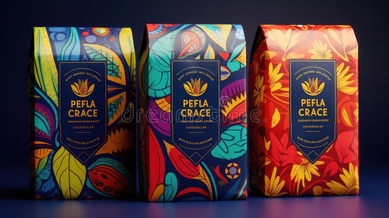 Färgiga kaffepaket royaltyfri illustrationer